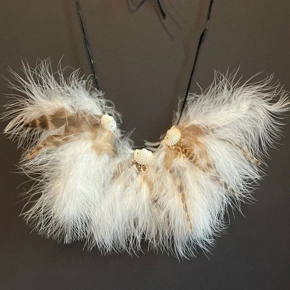 🐸Feather and seashell necklace on adjustable length silky cord - reversible NWOT - Picture 6 of 8